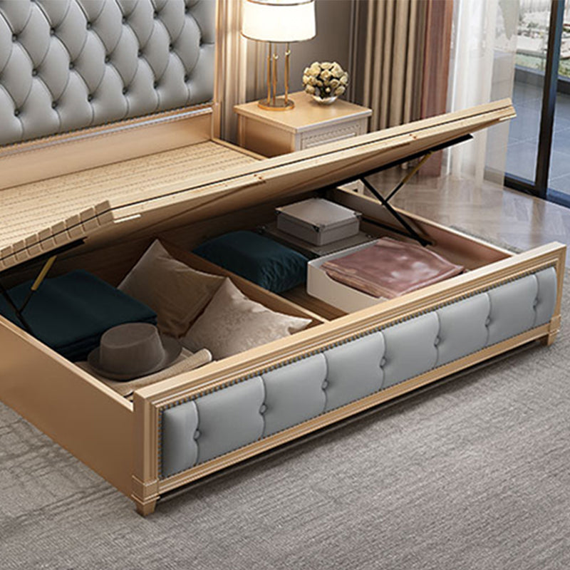 Glam wood Bed Frame Tufted Faux Leather Standard Bed with Headboard Clearhalo 'Bedroom Furniture' 'Beds' 'furn' 'furn_beds' 'Furniture' 5914132