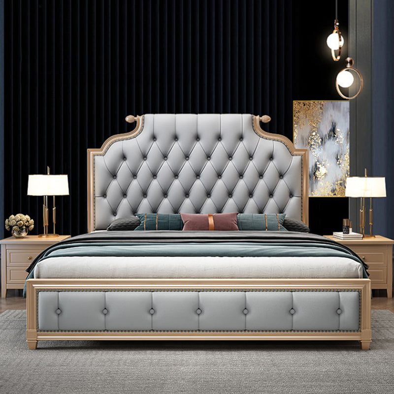 Glam wood Bed Frame Tufted Faux Leather Standard Bed with Headboard Clearhalo 'Bedroom Furniture' 'Beds' 'furn' 'furn_beds' 'Furniture' 5914133