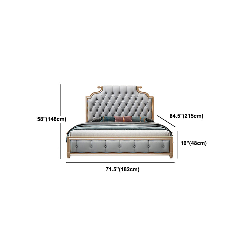 Glam wood Bed Frame Tufted Faux Leather Standard Bed with Headboard Clearhalo 'Bedroom Furniture' 'Beds' 'furn' 'furn_beds' 'Furniture' 5914136