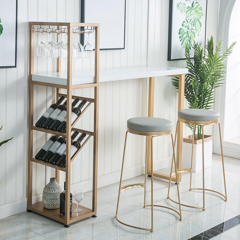 Bar Height Pub Table Glam Rectangle Solid Wood Bar Table with Storage 78.7"L x 15.7"W x 41.3"H White Without Chairs Clearhalo 'Bar Furniture' 'Bar Tables' 'bar_tables' 'furn' 'furn_bar_tables' 'Furniture' 'Kitchen & Dining Furniture' 5915479