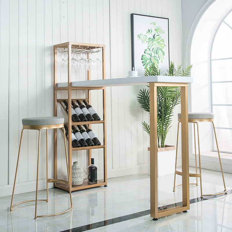 Bar Height Pub Table Glam Rectangle Solid Wood Bar Table with Storage 70.9"L x 15.7"W x 41.3"H White Without Chairs Clearhalo 'Bar Furniture' 'Bar Tables' 'bar_tables' 'furn' 'furn_bar_tables' 'Furniture' 'Kitchen & Dining Furniture' 5915480