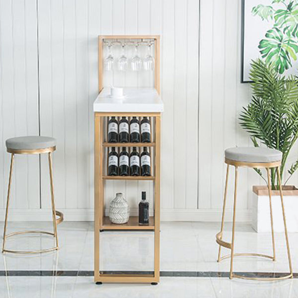 Bar Height Pub Table Glam Rectangle Solid Wood Bar Table with Storage 86.6"L x 15.7"W x 41.3"H White Without Chairs Clearhalo 'Bar Furniture' 'Bar Tables' 'bar_tables' 'furn' 'furn_bar_tables' 'Furniture' 'Kitchen & Dining Furniture' 5915481