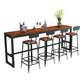 Industrial Style Bar Dining Table Brown Solid Wood Bar Wine Table with Metal Base
