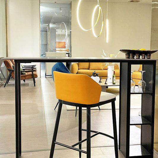 Tavolo da bar in stile moderno in pietra rettangolare barra da bar di bistrot con doppio piedistallo