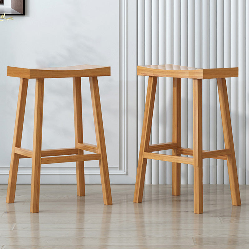 Solid Wood Backless Counter Stool Modern Armless Bar Stool with Wooden Footrest
