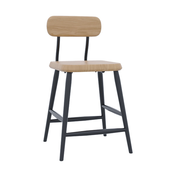 Modern Low Back Bar Stool Armless Metal Legs Bar Stool with Footrest Wood 1 Piece Short Stool(18"H) Clearhalo 'Bar Furniture' 'Bar Stools' 'bar_stools' 'furn' 'furn_bar_stools' 'Furniture' 'Kitchen & Dining Furniture' 5916214