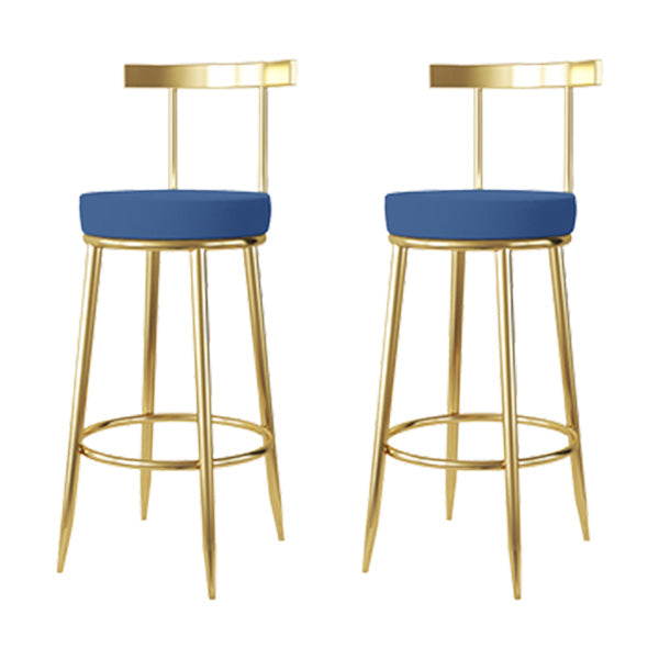Fabric Round Seat Bar Stools Low Back Gold Iron Base Barstool for Home
