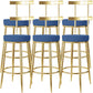 Fabric Round Seat Bar Stools Low Back Gold Iron Base Barstool for Home