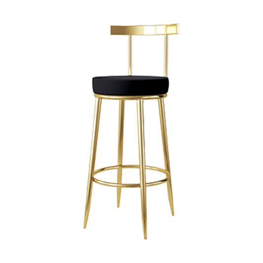 Fabric Round Seat Bar Stools Low Back Gold Iron Base Barstool for Home Black 1 Piece