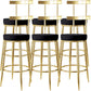 Fabric Round Seat Bar Stools Low Back Gold Iron Base Barstool for Home