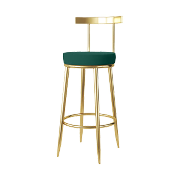 Fabric Round Seat Bar Stools Low Back Gold Iron Base Barstool for Home