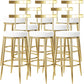 Fabric Round Seat Bar Stools Low Back Gold Iron Base Barstool for Home