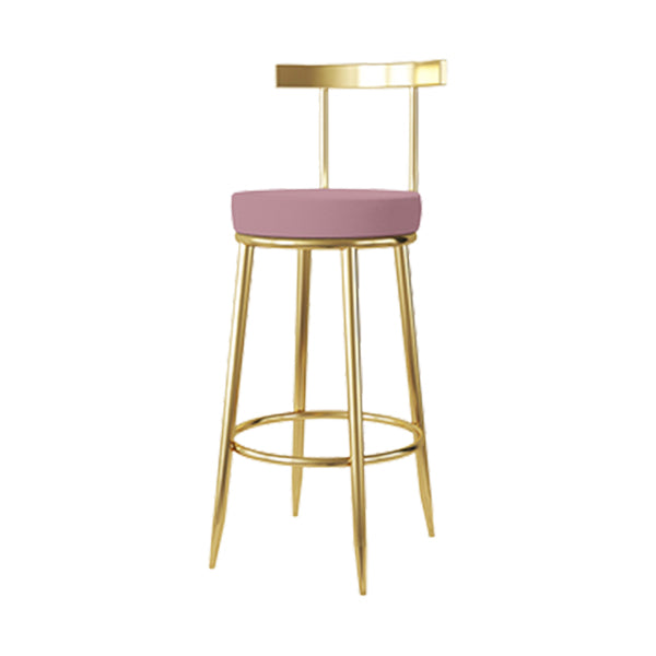 Fabric Round Seat Bar Stools Low Back Gold Iron Base Barstool for Home