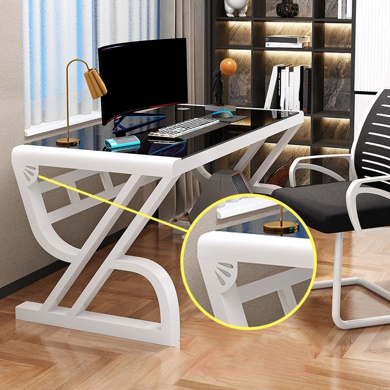 Glass Rectangular Gaming Desk Cable Management Computer Desk
