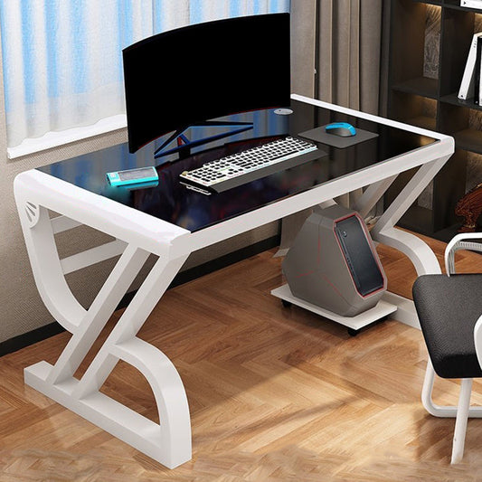 Glass Rectangular Gaming Desk Cable Management Computer Desk 31.5"L x 23.6"W x 29.5"H Black White