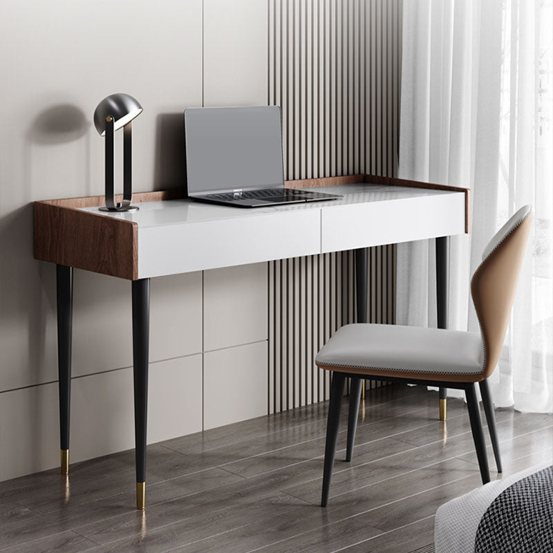 Contemporary Marble Office Desk Parsons With Metal Legs Writing Desk 39.4"L x 19.7"W x 29.5"H Nut-Brown Clearhalo 'furn' 'furn_office_desk' 'Furniture' 'Office Desks' 'Office Furniture' 'office_desk' 5916642