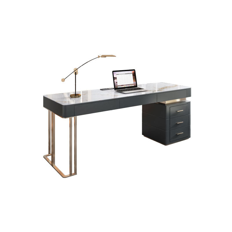 Office Or Home Mirrored Office Desk H-Shape Gold Metal Legs Desk