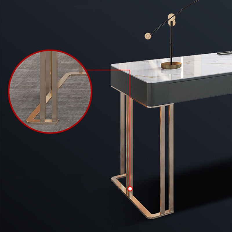 Office Or Home Mirrored Office Desk H-Shape Gold Metal Legs Desk