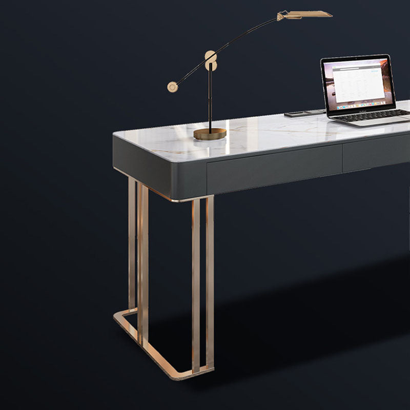Office Or Home Mirrored Office Desk H-Shape Gold Metal Legs Desk