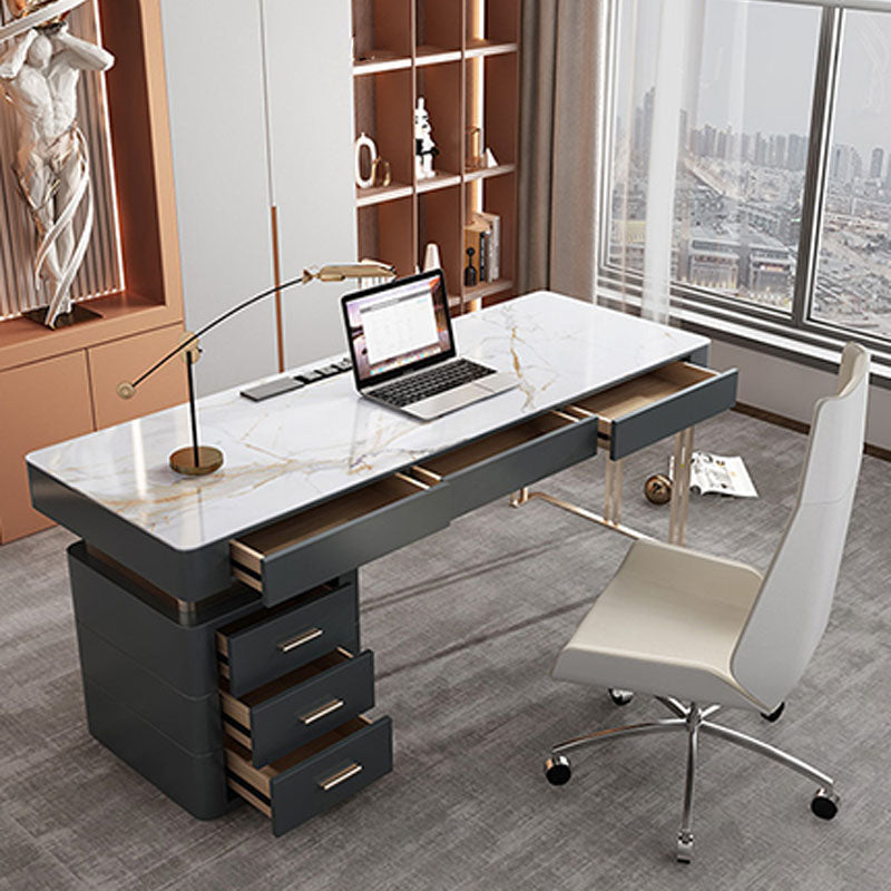 Office Or Home Mirrored Office Desk H-Shape Gold Metal Legs Desk