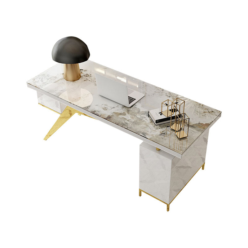 Glam en marbre bureau de bureau armoire de rangement de rangement bureau de piédestal en gris et blanc