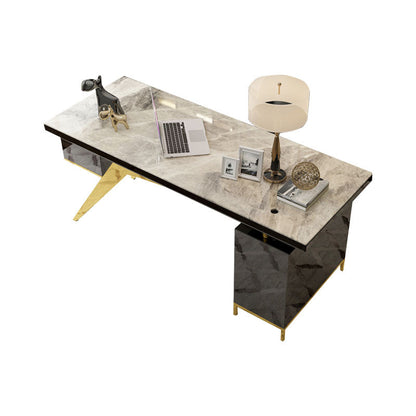 Glam en marbre bureau de bureau armoire de rangement de rangement bureau de piédestal en gris et blanc