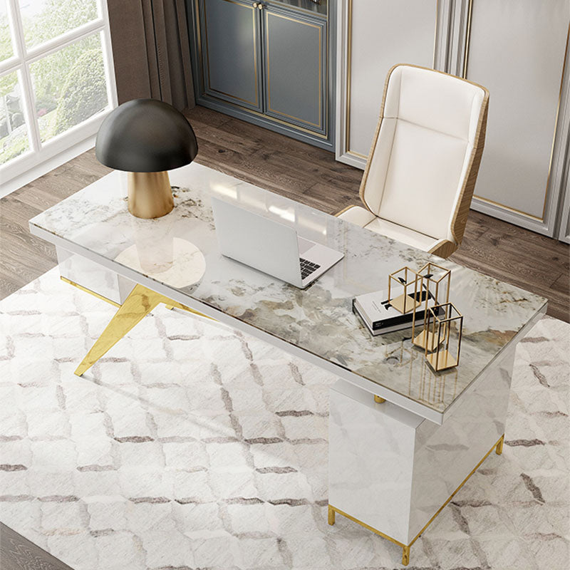 Glam en marbre bureau de bureau armoire de rangement de rangement bureau de piédestal en gris et blanc