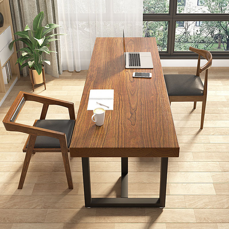 Brown Rectangular Office Bureau en bois Home Writing Bureau avec des jambes en métal