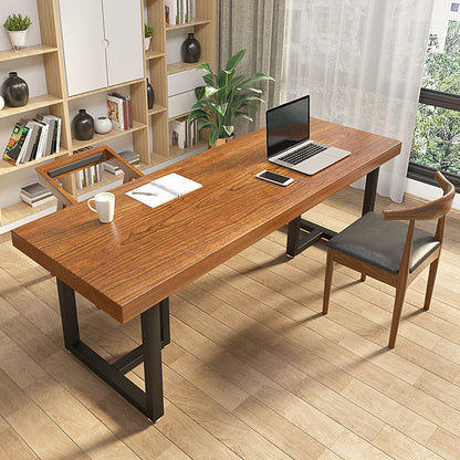 Brown Rectangular Office Bureau en bois Home Writing Bureau avec des jambes en métal