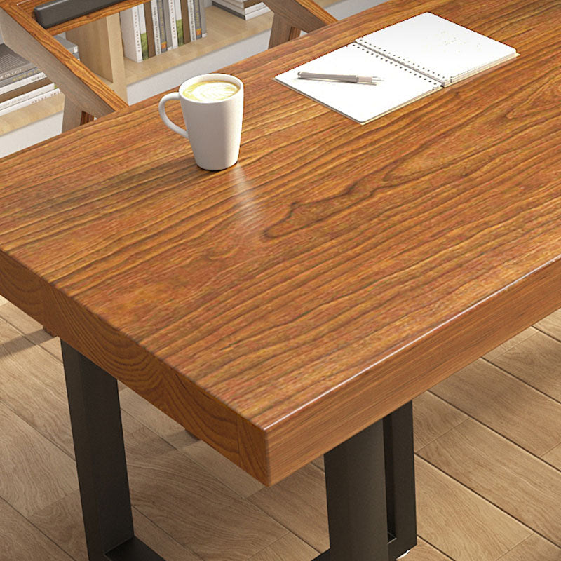 Brown Rectangular Office Bureau en bois Home Writing Bureau avec des jambes en métal