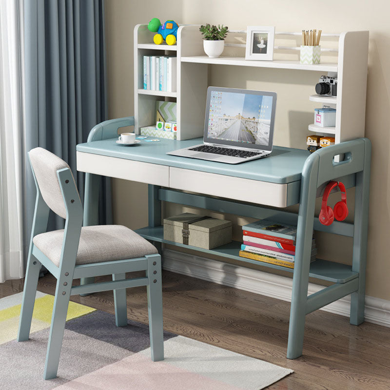 Modern Writing Desk Solid Wood Office Desk with Drawer for Bedroom Blue Clearhalo 'furn' 'furn_office_desk' 'Furniture' 'Office Desks' 'Office Furniture' 'office_desk' 5916784