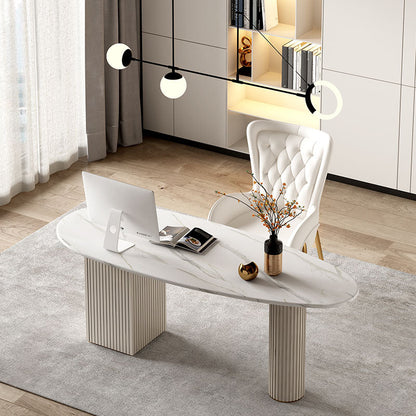 Irregular Shape Office Desk White Office Writing Desk with Metal Legs with 3-drawer 47.2"L x 23.6"W x 29.5"H Clearhalo 'furn' 'furn_office_desk' 'Furniture' 'Office Desks' 'Office Furniture' 'office_desk' 5916997