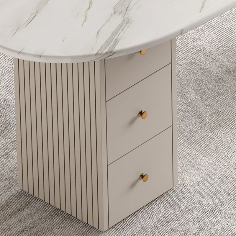 Irregular Shape Office Desk White Office Writing Desk with Metal Legs with 3-drawer Clearhalo 'furn' 'furn_office_desk' 'Furniture' 'Office Desks' 'Office Furniture' 'office_desk' 5917003