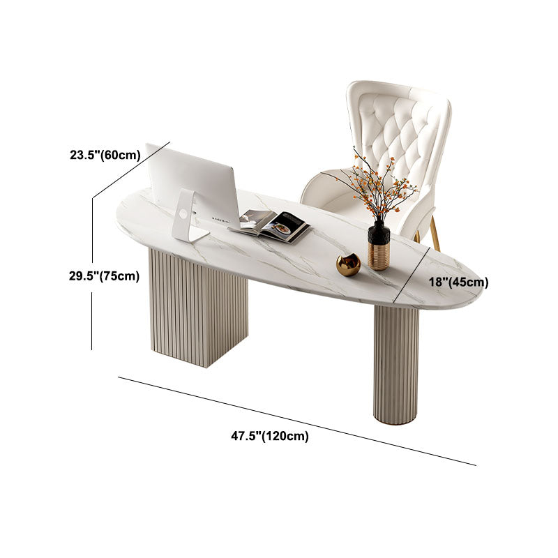 Irregular Shape Office Desk White Office Writing Desk with Metal Legs with 3-drawer Clearhalo 'furn' 'furn_office_desk' 'Furniture' 'Office Desks' 'Office Furniture' 'office_desk' 5917006