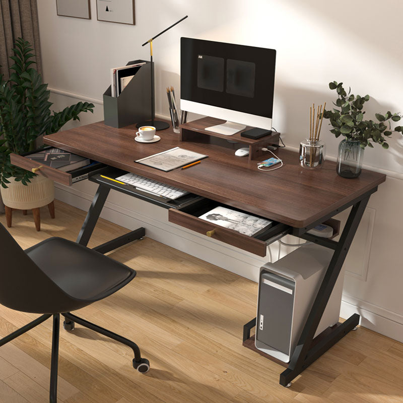 Bedroom Contemporary Computer Desk Rectangular Wooden Office Desk 55.1"L x 23.6"W x 29.5"H Brown Clearhalo 'furn' 'furn_office_desk' 'Furniture' 'Office Desks' 'Office Furniture' 'office_desk' 5917013