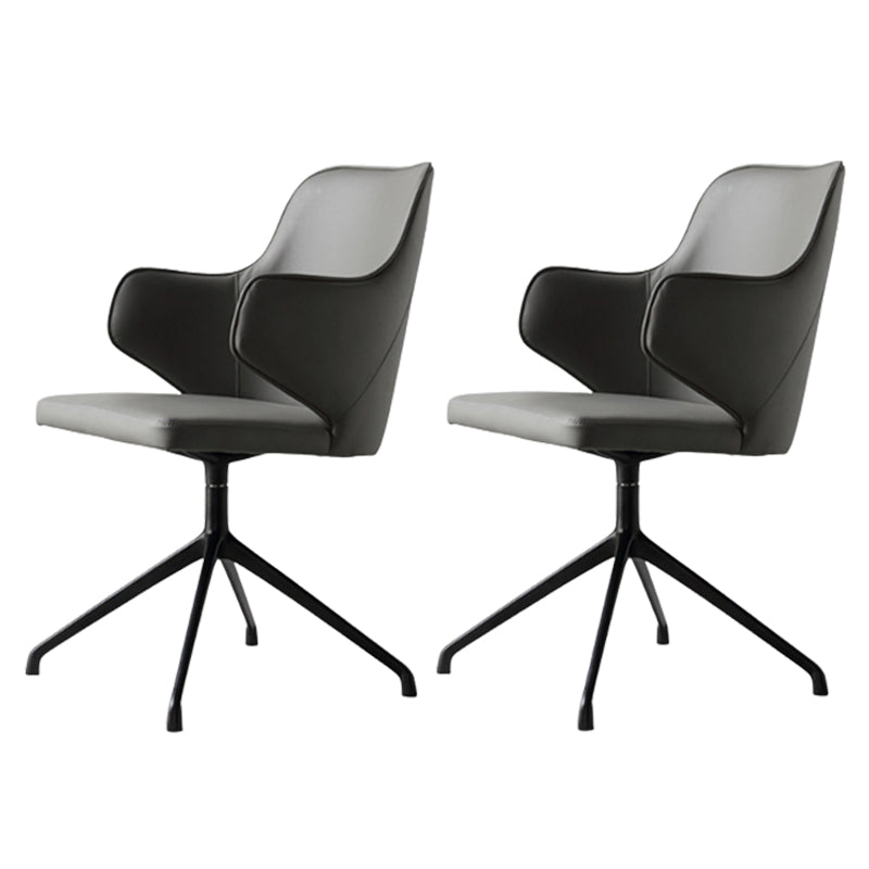 Modern Fixed Arms Office Chair Leather Ergonomic No Wheels Chair 2 Piece Set Clearhalo 'furn' 'furn_office_chair' 'Furniture' 'Office Chairs' 'Office Furniture' 'office_chair' 5917059