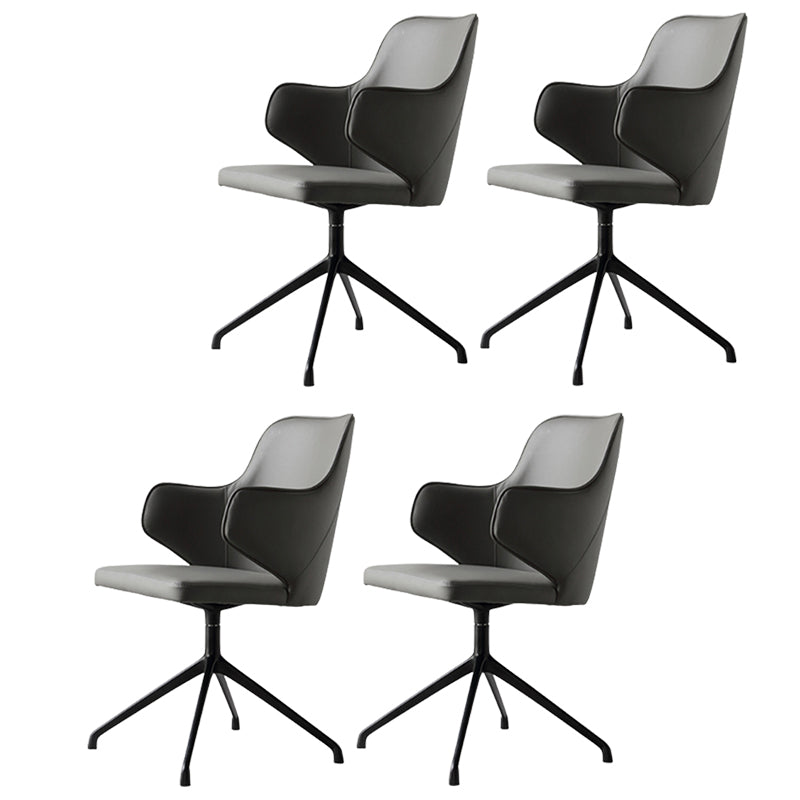 Modern Fixed Arms Office Chair Leather Ergonomic No Wheels Chair 4 Piece Set Clearhalo 'furn' 'furn_office_chair' 'Furniture' 'Office Chairs' 'Office Furniture' 'office_chair' 5917060