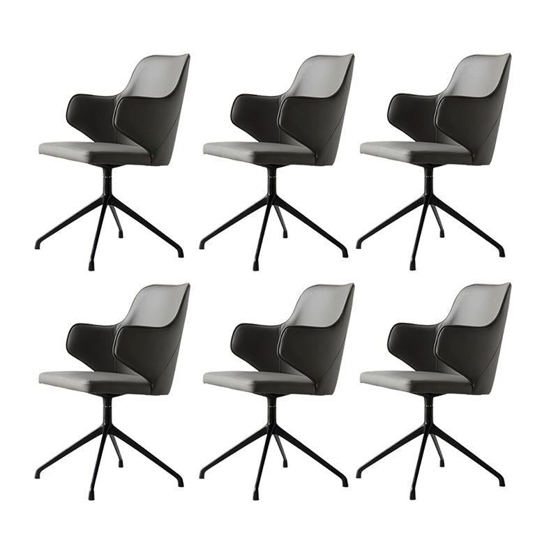 Modern Fixed Arms Office Chair Leather Ergonomic No Wheels Chair 6 Piece Set Clearhalo 'furn' 'furn_office_chair' 'Furniture' 'Office Chairs' 'Office Furniture' 'office_chair' 5917063