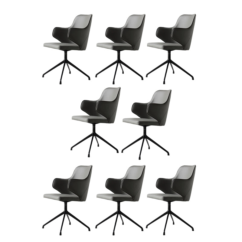 Modern Fixed Arms Office Chair Leather Ergonomic No Wheels Chair 8 Piece Set Clearhalo 'furn' 'furn_office_chair' 'Furniture' 'Office Chairs' 'Office Furniture' 'office_chair' 5917064