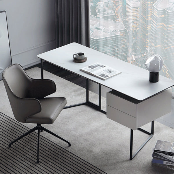 Modern Fixed Arms Office Chair Leather Ergonomic No Wheels Chair Clearhalo 'furn' 'furn_office_chair' 'Furniture' 'Office Chairs' 'Office Furniture' 'office_chair' 5917070