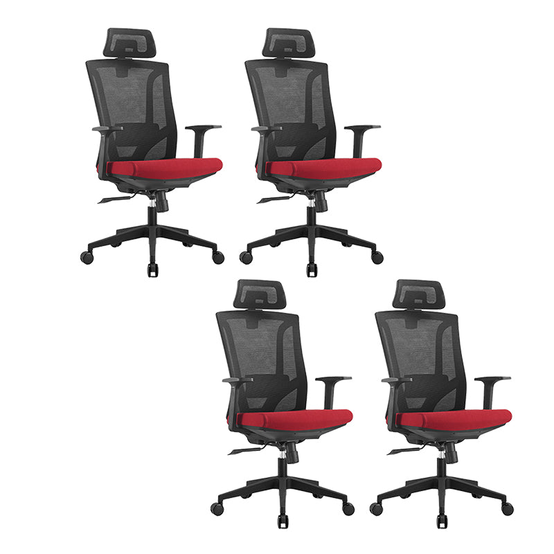 Contemporary High Back Office Chair Ergonomic Adjustable Chair Black-Red 4 Piece Set Clearhalo 'furn' 'furn_office_chair' 'Furniture' 'Office Chairs' 'Office Furniture' 'office_chair' 5917091