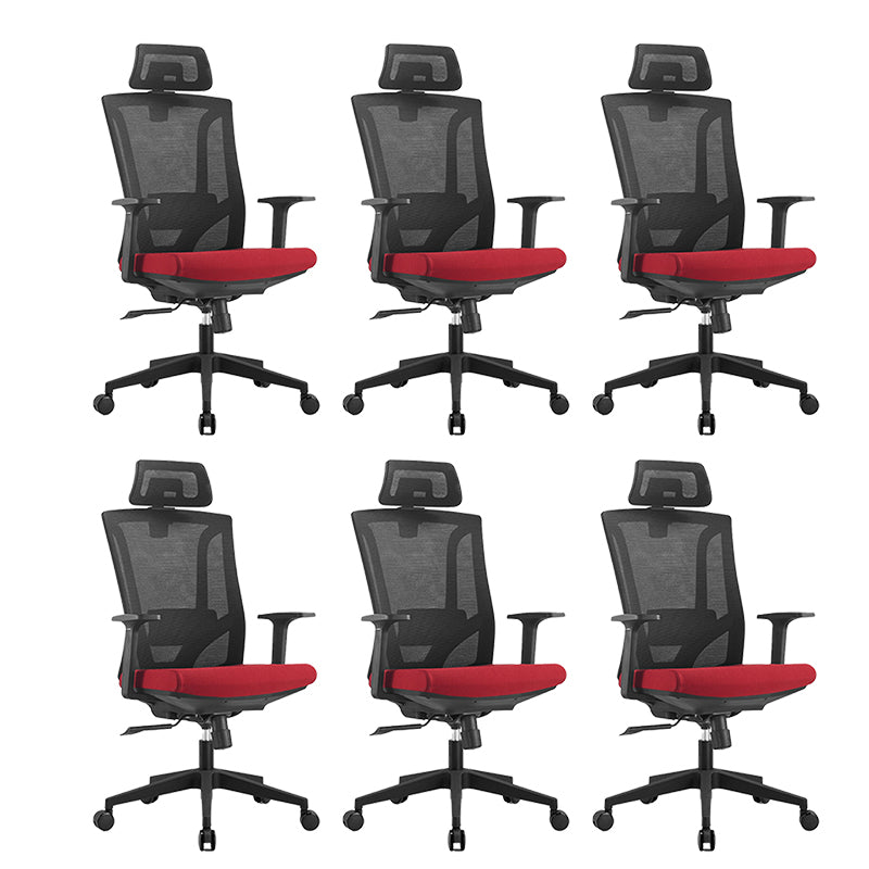 Contemporary High Back Office Chair Ergonomic Adjustable Chair Black-Red 6 Piece Set Clearhalo 'furn' 'furn_office_chair' 'Furniture' 'Office Chairs' 'Office Furniture' 'office_chair' 5917094