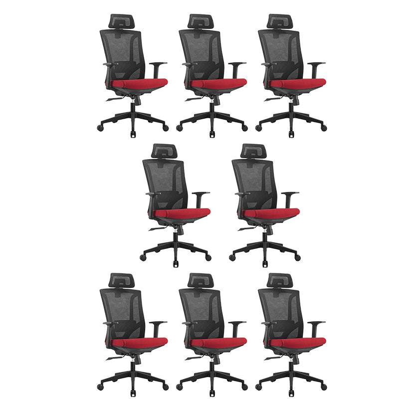 Contemporary High Back Office Chair Ergonomic Adjustable Chair Black-Red 8 Piece Set Clearhalo 'furn' 'furn_office_chair' 'Furniture' 'Office Chairs' 'Office Furniture' 'office_chair' 5917099