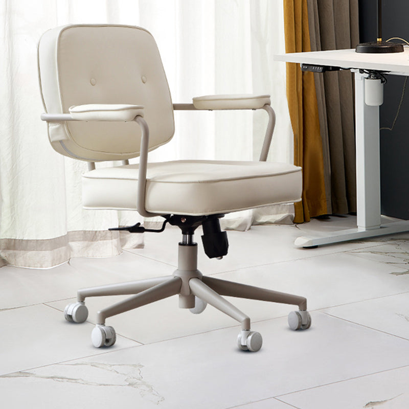23"W Contemporary Office Chair White Swivel Upholstered Desk Chair Genuine Leather 1 Piece Clearhalo 'furn' 'furn_office_chair' 'Furniture' 'Office Chairs' 'Office Furniture' 'office_chair' 5917102