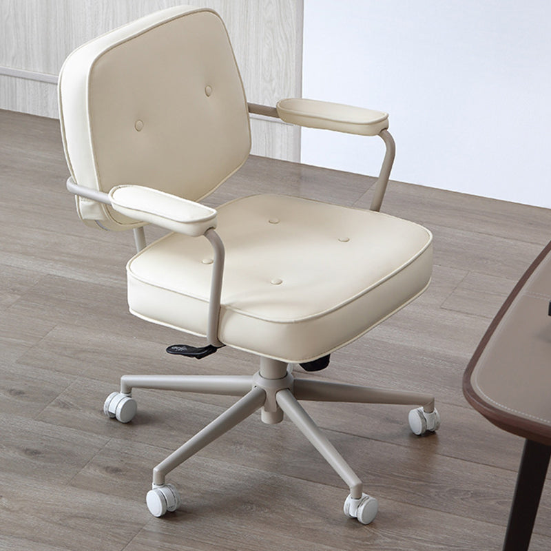 23"W Contemporary Office Chair White Swivel Upholstered Desk Chair Faux Leather 1 Piece Clearhalo 'furn' 'furn_office_chair' 'Furniture' 'Office Chairs' 'Office Furniture' 'office_chair' 5917107