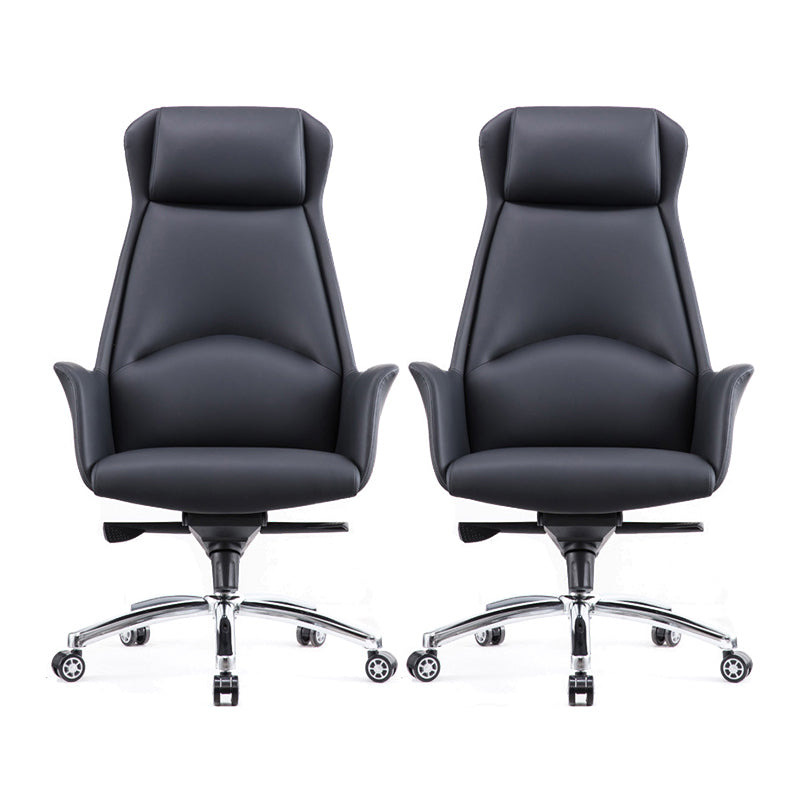 Contemporary Chair Black Leather Adjustable Seat Height Office Chair 2 Piece Set Clearhalo 'furn' 'furn_office_chair' 'Furniture' 'Office Chairs' 'Office Furniture' 'office_chair' 5917285