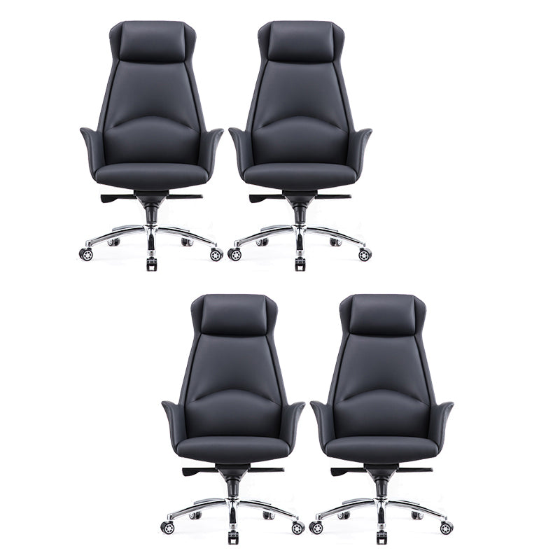 Contemporary Chair Black Leather Adjustable Seat Height Office Chair 4 Piece Set Clearhalo 'furn' 'furn_office_chair' 'Furniture' 'Office Chairs' 'Office Furniture' 'office_chair' 5917287