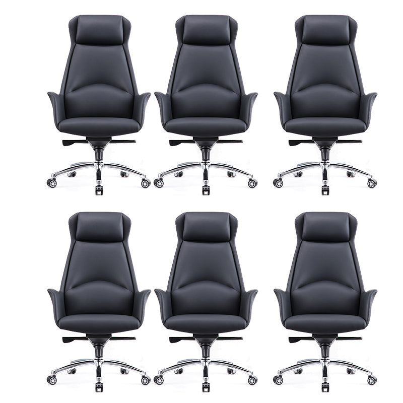 Contemporary Chair Black Leather Adjustable Seat Height Office Chair 6 Piece Set Clearhalo 'furn' 'furn_office_chair' 'Furniture' 'Office Chairs' 'Office Furniture' 'office_chair' 5917288