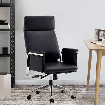 Fauteuil contemporain à hauteur de siège réglable, chaise de bureau en cuir noir