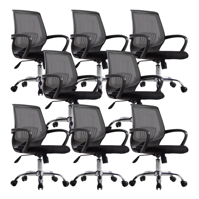 Mid-Back Office Chair Contemporary Ergonomic Arms Included Desk Chair Black 8 Piece Set Star Base Clearhalo 'furn' 'furn_office_chair' 'Furniture' 'Office Chairs' 'Office Furniture' 'office_chair' 5917524